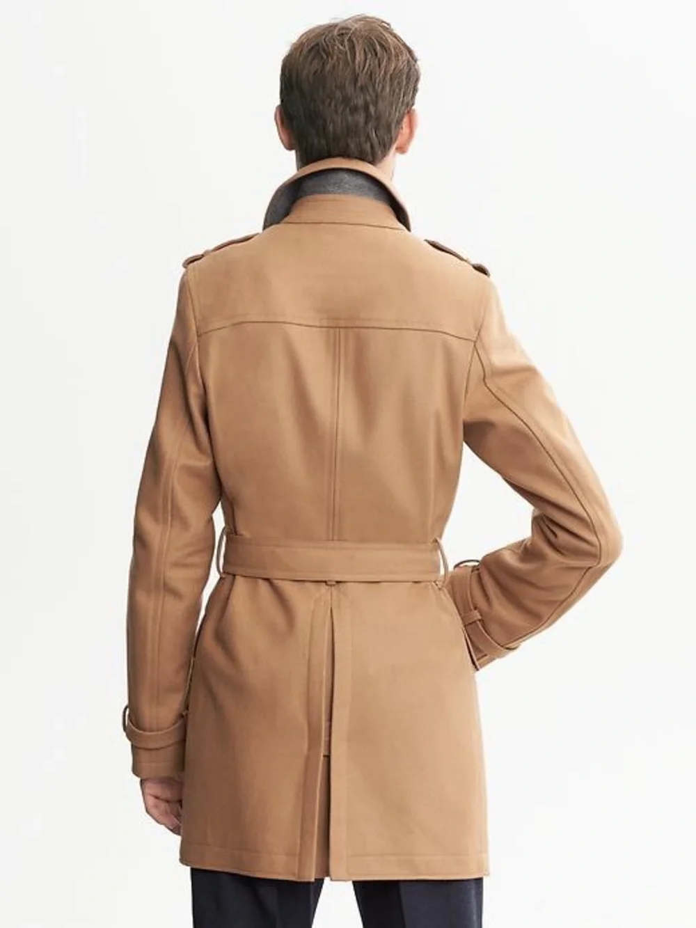 Banana Republic Camel Wool Belted Double Breasted Trench Coat Small